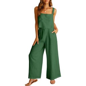 image:imageANRABESS Womens 2 Piece Outfits Linen Pants Jumpsuit Matching Lounge Set Casual Summer Beach Vacation Trendy ClothesGrass