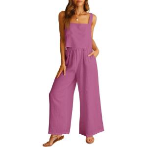 image:imageANRABESS Womens 2 Piece Outfits Linen Pants Jumpsuit Matching Lounge Set Casual Summer Beach Vacation Trendy ClothesRose