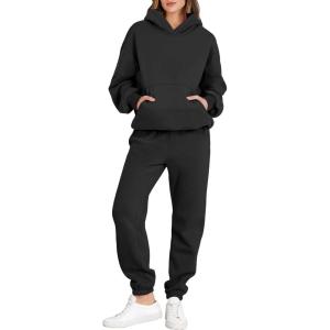 image:imageANRABESS Womens 2 Piece Outfits Lounge Hoodie Oversized Sweatshirt Jogger Sweatpants Y2K Tracksuit Sweatsuit Set Fall ClothesBlack
