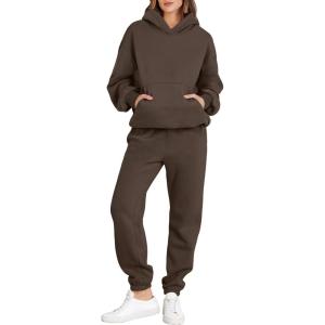 image:imageANRABESS Womens 2 Piece Outfits Lounge Hoodie Oversized Sweatshirt Jogger Sweatpants Y2K Tracksuit Sweatsuit Set Fall ClothesBrown