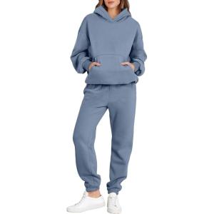 image:imageANRABESS Womens 2 Piece Outfits Lounge Hoodie Oversized Sweatshirt Jogger Sweatpants Y2K Tracksuit Sweatsuit Set Fall ClothesGrey Blue