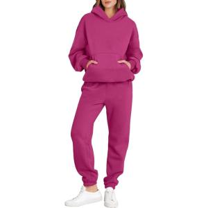 image:imageANRABESS Womens 2 Piece Outfits Lounge Hoodie Oversized Sweatshirt Jogger Sweatpants Y2K Tracksuit Sweatsuit Set Fall ClothesHot Pink