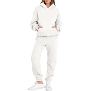 image:imageANRABESS Womens 2 Piece Outfits Lounge Hoodie Oversized Sweatshirt Jogger Sweatpants Y2K Tracksuit Sweatsuit Set Fall ClothesWhite