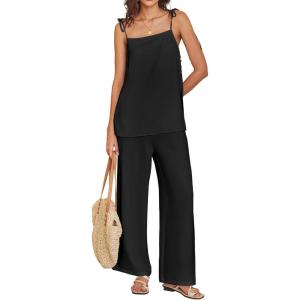 image:imageANRABESS Womens 2 Piece Summer Sets Casual Sleeveless Top and Wide Leg Pants Set Loose Loungewear Vacation Travel OutfitsBlack