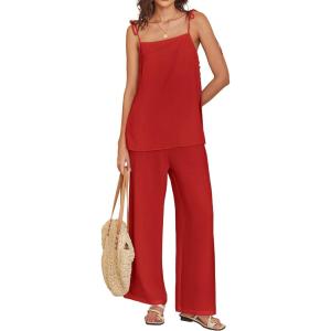 image:imageANRABESS Womens 2 Piece Summer Sets Casual Sleeveless Top and Wide Leg Pants Set Loose Loungewear Vacation Travel OutfitsRed