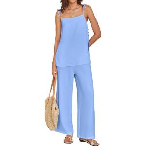 image:imageANRABESS Womens 2 Piece Summer Sets Casual Sleeveless Top and Wide Leg Pants Set Loose Loungewear Vacation Travel OutfitsSky Blue
