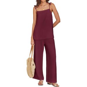 image:imageANRABESS Womens 2 Piece Summer Sets Casual Sleeveless Top and Wide Leg Pants Set Loose Loungewear Vacation Travel OutfitsWine Red