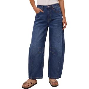 image:imageANRABESS Womens Barrel Jeans Mid Rise Wide Leg Denim Pants Casual Baggy Relaxed Fit Y2K Streetwear Boyfriend Ankle LengthBlue
