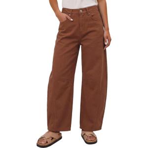 image:imageANRABESS Womens Barrel Jeans Mid Rise Wide Leg Denim Pants Casual Baggy Relaxed Fit Y2K Streetwear Boyfriend Ankle LengthCaramel