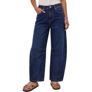 image:imageANRABESS Womens Barrel Jeans Mid Rise Wide Leg Denim Pants Casual Baggy Relaxed Fit Y2K Streetwear Boyfriend Ankle LengthDark Blue