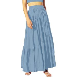 image:imageANRABESS Womens Boho Elastic High Waist Pleated ALine Flowy Swing Asymmetric Tiered Maxi Long Skirt Dress with PocketsBlue
