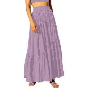 image:imageANRABESS Womens Boho Elastic High Waist Pleated ALine Flowy Swing Asymmetric Tiered Maxi Long Skirt Dress with PocketsPurple