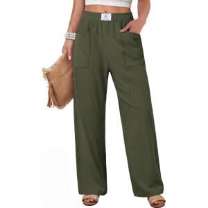 image:imageANRABESS Womens Casual Pants 2026 Summer Loose Fit Lounge Pants with Pockets High Waisted Elastic Waist Straight Leg TrousersArmy Green