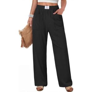 image:imageANRABESS Womens Casual Pants 2026 Summer Loose Fit Lounge Pants with Pockets High Waisted Elastic Waist Straight Leg TrousersBlack