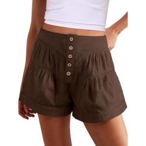 image:imageANRABESS Womens Denim Shorts Summer Baggy High Waisted Flowy Wide Leg Buttons Pleated Casual Jean Shorts 2026 Fashion SkortsBrown