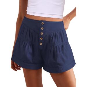 image:imageANRABESS Womens Denim Shorts Summer Baggy High Waisted Flowy Wide Leg Buttons Pleated Casual Jean Shorts 2026 Fashion SkortsNavy Blue