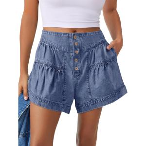 image:imageANRABESS Womens Denim Shorts Summer Baggy High Waisted Flowy Wide Leg Buttons Pleated Casual Jean Shorts 2026 Fashion SkortsWashed Blue