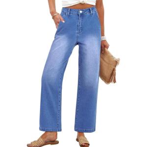 image:imageANRABESS Womens Jeans High Waist Straight Leg Stretchy Ankle Length Denim Pants with PocketsClassic Blue