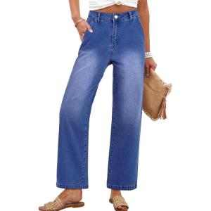 image:imageANRABESS Womens Jeans High Waist Straight Leg Stretchy Ankle Length Denim Pants with PocketsDark Blue