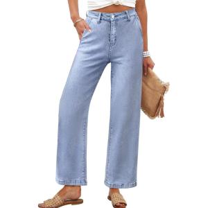 image:imageANRABESS Womens Jeans High Waist Straight Leg Stretchy Ankle Length Denim Pants with PocketsLight Gray Blue