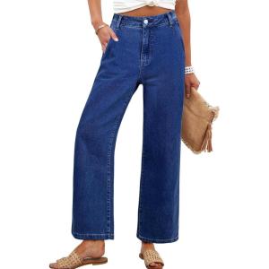 image:imageANRABESS Womens Jeans High Waist Straight Leg Stretchy Ankle Length Denim Pants with PocketsWashed Navy Blue