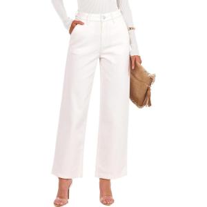 image:imageANRABESS Womens Jeans High Waist Straight Leg Stretchy Ankle Length Denim Pants with PocketsWhite