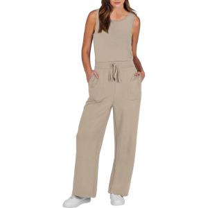 image:imageANRABESS Womens Jumpsuits 2026 Spring Fall Thick Casual Romper Sleeveless Wide Leg Pants One Piece Outfits Vacation ClothesApricot