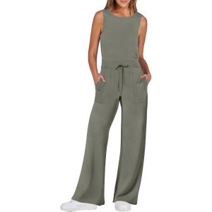 image:imageANRABESS Womens Jumpsuits 2026 Spring Fall Thick Casual Romper Sleeveless Wide Leg Pants One Piece Outfits Vacation ClothesArmy Green