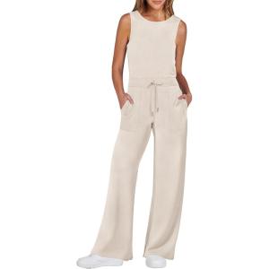 image:imageANRABESS Womens Jumpsuits 2026 Spring Fall Thick Casual Romper Sleeveless Wide Leg Pants One Piece Outfits Vacation ClothesBeige