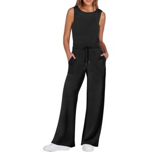 image:imageANRABESS Womens Jumpsuits 2026 Spring Fall Thick Casual Romper Sleeveless Wide Leg Pants One Piece Outfits Vacation ClothesBlack