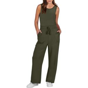 image:imageANRABESS Womens Jumpsuits 2026 Spring Fall Thick Casual Romper Sleeveless Wide Leg Pants One Piece Outfits Vacation ClothesDark Green
