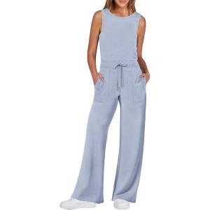 image:imageANRABESS Womens Jumpsuits 2026 Spring Fall Thick Casual Romper Sleeveless Wide Leg Pants One Piece Outfits Vacation ClothesSky Blue