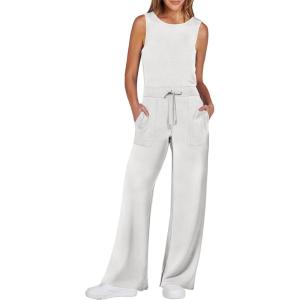 image:imageANRABESS Womens Jumpsuits 2026 Spring Fall Thick Casual Romper Sleeveless Wide Leg Pants One Piece Outfits Vacation ClothesWhite