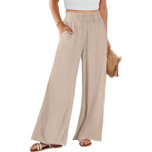 image:imageANRABESS Womens Linen Pants 2026 Summer Casual Loose Wide Leg Palazzo Pants High Waist Flowy Beach Trousers Work OutfitsApricot