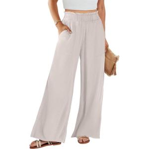 image:imageANRABESS Womens Linen Pants 2026 Summer Casual Loose Wide Leg Palazzo Pants High Waist Flowy Beach Trousers Work OutfitsBeige