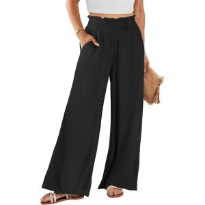 image:imageANRABESS Womens Linen Pants 2026 Summer Casual Loose Wide Leg Palazzo Pants High Waist Flowy Beach Trousers Work OutfitsBlack
