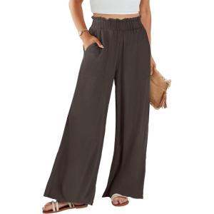 image:imageANRABESS Womens Linen Pants 2026 Summer Casual Loose Wide Leg Palazzo Pants High Waist Flowy Beach Trousers Work OutfitsCoffee
