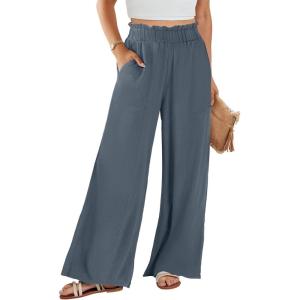 image:imageANRABESS Womens Linen Pants 2026 Summer Casual Loose Wide Leg Palazzo Pants High Waist Flowy Beach Trousers Work OutfitsGrey Blue