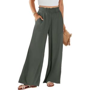 image:imageANRABESS Womens Linen Pants 2026 Summer Casual Loose Wide Leg Palazzo Pants High Waist Flowy Beach Trousers Work OutfitsGrey Green