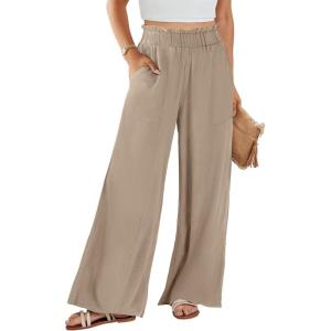 image:imageANRABESS Womens Linen Pants 2026 Summer Casual Loose Wide Leg Palazzo Pants High Waist Flowy Beach Trousers Work OutfitsKhaki