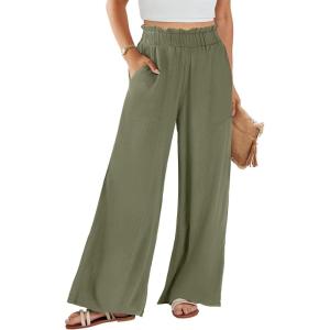 image:imageANRABESS Womens Linen Pants 2026 Summer Casual Loose Wide Leg Palazzo Pants High Waist Flowy Beach Trousers Work OutfitsOlive
