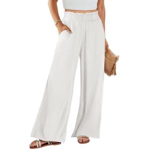 image:imageANRABESS Womens Linen Pants 2026 Summer Casual Loose Wide Leg Palazzo Pants High Waist Flowy Beach Trousers Work OutfitsWithe Cream