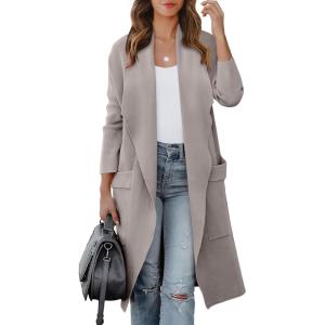image:imageANRABESS Womens Long Cardigan Sweater 2025 Fall Fashion Casual Oversized Knit Open Front Coatigan Jacket Coat OutfitsGray Khaki