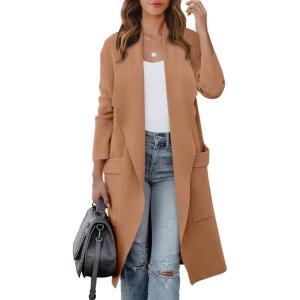 image:imageANRABESS Womens Long Cardigan Sweater 2025 Fall Fashion Casual Oversized Knit Open Front Coatigan Jacket Coat OutfitsKhaki Pink
