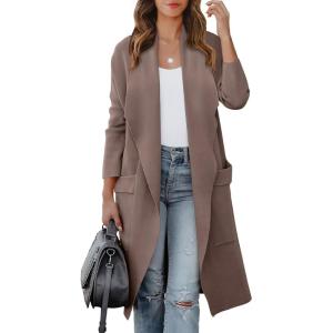 image:imageANRABESS Womens Long Cardigan Sweater 2025 Fall Fashion Casual Oversized Knit Open Front Coatigan Jacket Coat OutfitsNutmeg