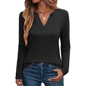 image:imageANRABESS Womens Long Sleeve Shirts V Neck Business Casual Work Tunic Tops Basic Tees 2025 Fall OutfitsBlack