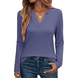 image:imageANRABESS Womens Long Sleeve Shirts V Neck Business Casual Work Tunic Tops Basic Tees 2025 Fall OutfitsBlue Gray