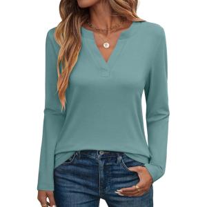image:imageANRABESS Womens Long Sleeve Shirts V Neck Business Casual Work Tunic Tops Basic Tees 2025 Fall OutfitsCadet Blue