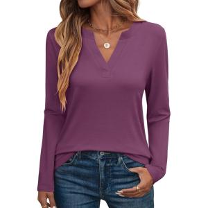 image:imageANRABESS Womens Long Sleeve Shirts V Neck Business Casual Work Tunic Tops Basic Tees 2025 Fall OutfitsMauve