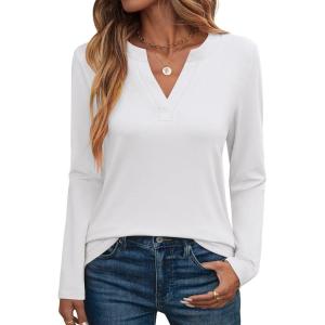 image:imageANRABESS Womens Long Sleeve Shirts V Neck Business Casual Work Tunic Tops Basic Tees 2025 Fall OutfitsWhite